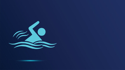 Obraz premium Stylish Swimming Icon on Dark Blue Background: Modern Aquatic Sport Graphic for Competition, Recreation, and Fitness Designs, Swimming Lessons Visuals - Stock Illustration