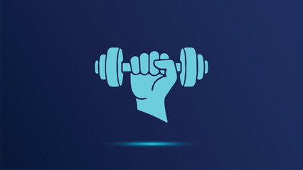 Turquoise Hand Grips a Dumbbell, Symbolizing Strength and Fitness Training Against a Dark Blue Backdrop, Ideal for Fitness Apps and Exercise Videos - Vector Illustration
