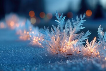 A macro image of frost patterns forming on a glass window