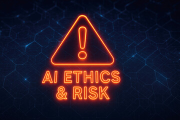 Neon Warning Sign with Exclamation Mark and AI Ethics Risk Text artificial intelligence