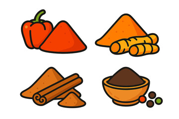 Culinary spice collection featuring paprika, turmeric, cinnamon, and peppercorns