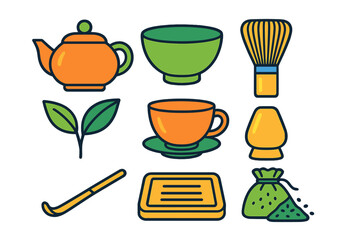 Traditional Japanese matcha tea ceremony tools and brewing accessories set