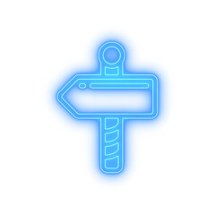 Blue Neon Signpost Icon with Direction Arrow in Glowing Outline for Wayfinding and Travel Navigation