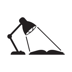 Illustration of a desk lamp illuminating an open book, creating a cozy and focused atmosphere, isolated on a white background