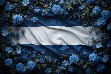 a black and white Netherlands independence Day celebration abstract background in national flag colours with flowers.