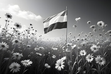a black and white Netherlands independence Day celebration abstract background in national flag colours with flowers.