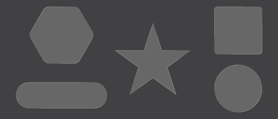 Liquid Glass Effect Geometric Shapes of Circle, Star, Square, Hexagon, and Rounded Rectangle on Dark Background