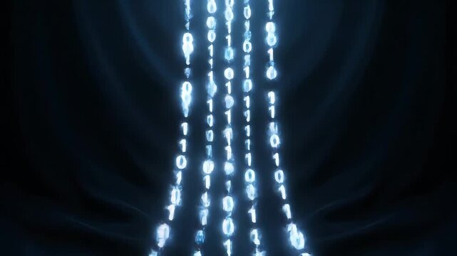 Blue Binary Code Falling Digital Data Stream Background