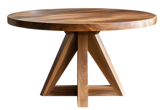 Modern designer wooden round dining table with a stylish base perfect for contemporary dining spaces, ideal for family gatherings or casual dinners