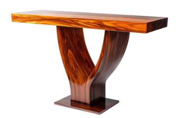 Rustic wooden console table with unique y shaped base isolated on transparent background