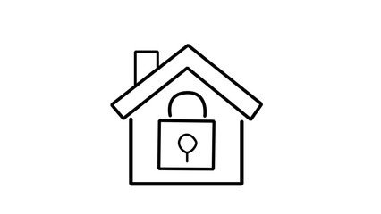 House with padlock icon simple line vector illustration for security and real estate concepts isolated on white background
