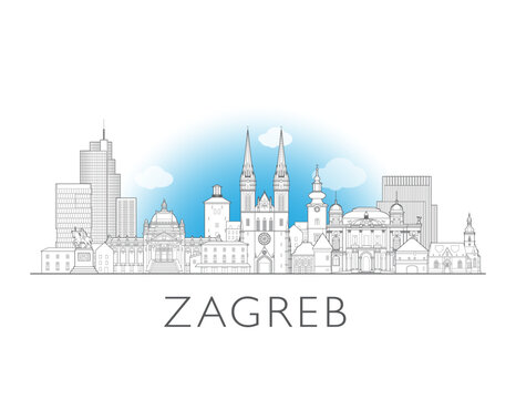 Zagreb, Croatia, cityscape illustration skyline drawing