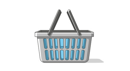 A light gray shopping basket with a blue interior and gray handles. The basket casts a small shadow on a white background
