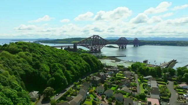 Aerial View of Forth Bridge over the Firth of Forth in Scotland