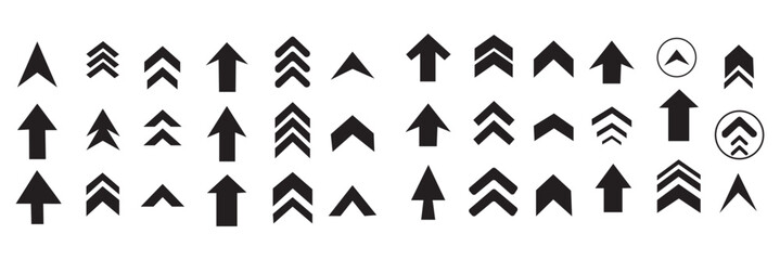 Set swipe up arrows icons. Different black arrows sign upwards. Scroll or swipe up. Graphic vector elements for web, applications, infographic, social media. Collection of swipe up icons arrows