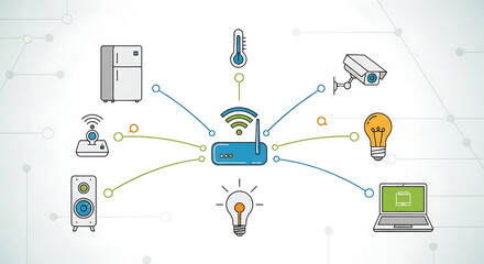 Modern Smart Home Connectivity Diagram with Central Router and Smart Devices