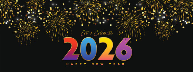 Festive Gold Confetti 2026 New Year Celebration Banner