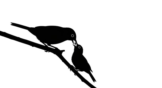 Two birds perched on a branch, one feeding the other. - Powered by Adobe