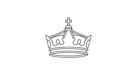 Crown Outline with Cross on White Background | Simple Royal Symbol Design for Branding, Logo, and Decoration