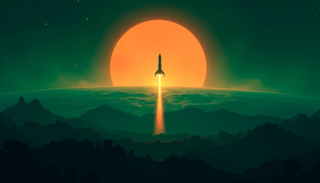 A missile with a nuclear warhead flies above the Earth, invincible force and danger