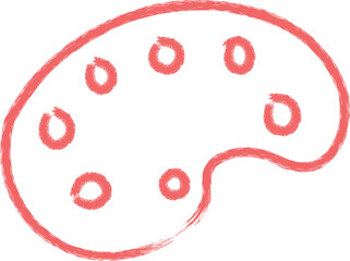 Simple hand drawn red artist paint palette with circular wells