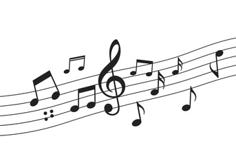 Black musical notes on a white background.