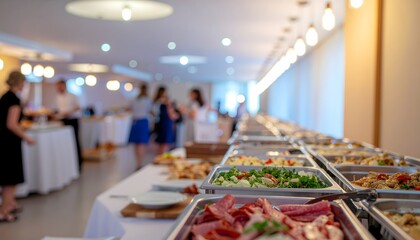 Catering Buffet with Meats Vegetables and Appetizers