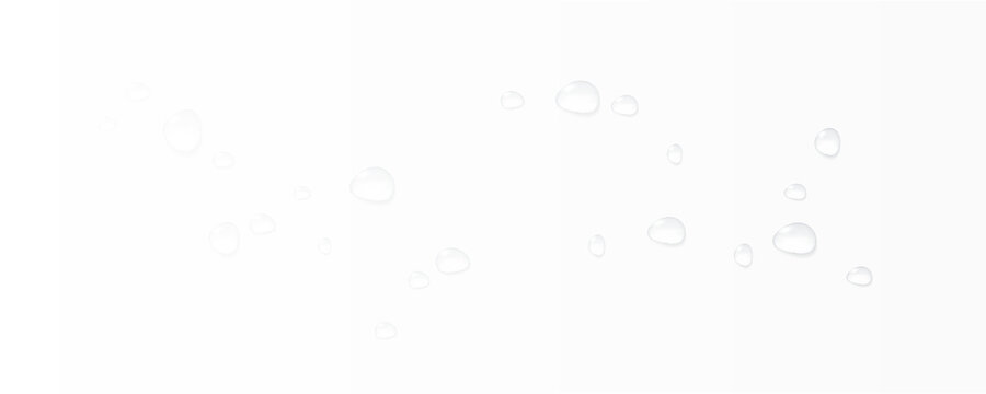 Realistic vector water drops png on a transparent light background. Water condensation on the surface with light reflection and realistic shadow. 3d vector illustration