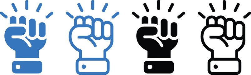 Obraz premium Fist Bump Icon Set A Symbol of Unity, Strength, and Determination in Blue and Black