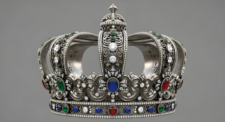 Ornate Jeweled Crown with Silver Filigree | Royalty Symbol for Historical, Costume or Fantasy Designs