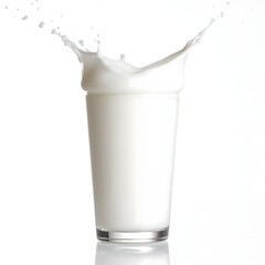 Glass of Milk Splashing Upward on White