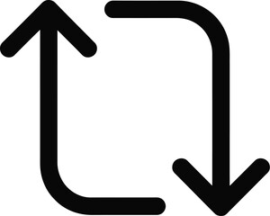 Minimalist icon with two arrows creating a rounded square loop. An upward arrow and a downward arrow symbolize the concepts of refresh, repeat, cycle, and exchange