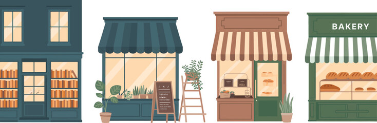 Charming Storefronts An Illustration of Shops and Bakeries