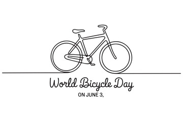 Fototapeta premium Single one line drawing World Bicycle Day on June 3. World bicycle day concept. Continuous line draw design. one line Icon drawing with white background
