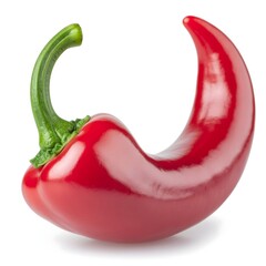 Red Hot Chili Pepper with Green Stem on White Background