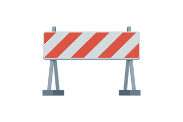 Orange and white diagonal stripe construction barricade on metal legs