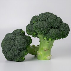 Two Broccoli Florets on White Background