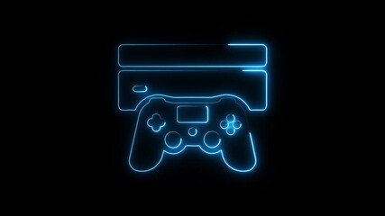 Neon blue gaming console and controller outline glowing on black background abstract digital art concept for gaming - Powered by Adobe