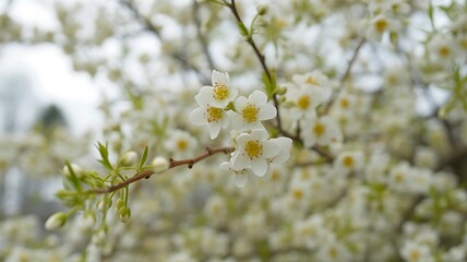 Obraz premium White Blossoms on Flowering Tree Branch – Springtime Bloom and Botanical Detail Concept