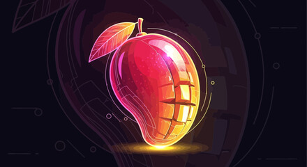 Luminous Mango Vector Illustration with Geometric Background Elements