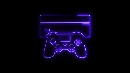 Futuristic neon glowing outline of a video game console and controller on a dark background digital art abstract - Powered by Adobe
