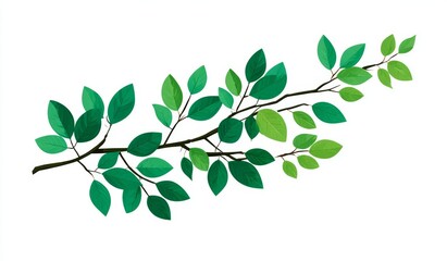 Obraz premium Illustration of a Lush Tree Branch with Vibrant Green Leaves Isolated on White, Representing Growth and Natural Beauty, Nature Inspired Art.