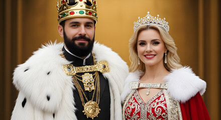Royal Couple Portrait with Crowns and Ermine Robes | King and Queen in Regal Attire for Luxury Brand Advertising and Historical Costume Design