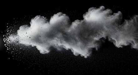 White Powder Explosion on Black Background | Abstract Dust Cloud for Special Effects, Cosmetics Advertising, and Food Photography