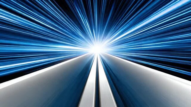 Pathway to the future: The image captures a perspective of the open road, leading directly towards a bright light source. Symbolizing a journey towards opportunity and progress.