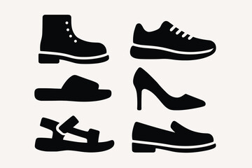 Fototapeta premium Silhouette shoe collection boots, sneakers, sandals, heels, loafers