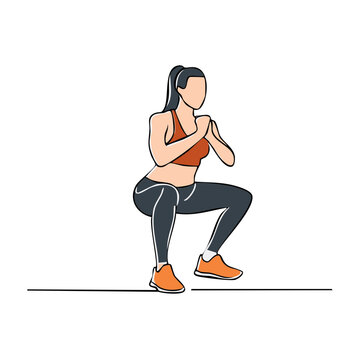Woman performing a bodyweight squat exercise in athletic wear
