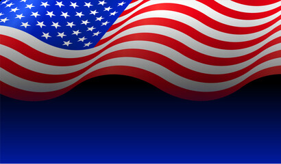 national flag of united states of america isolated on dark background, memorial day concept