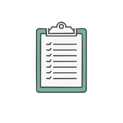 Simple illustration of a clipboard holding a checklist for tasks and goals completion