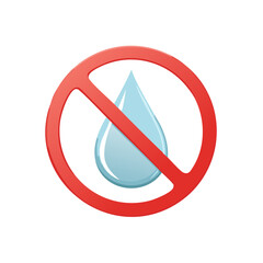Red prohibition sign with a water drop icon inside representing no water or liquid restriction